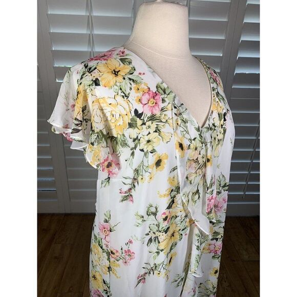 Emma Michele White Pink Floral Chiffon Slip Dress 3X Flutter Sleeve Brunch NEW - Picture 9 of 12